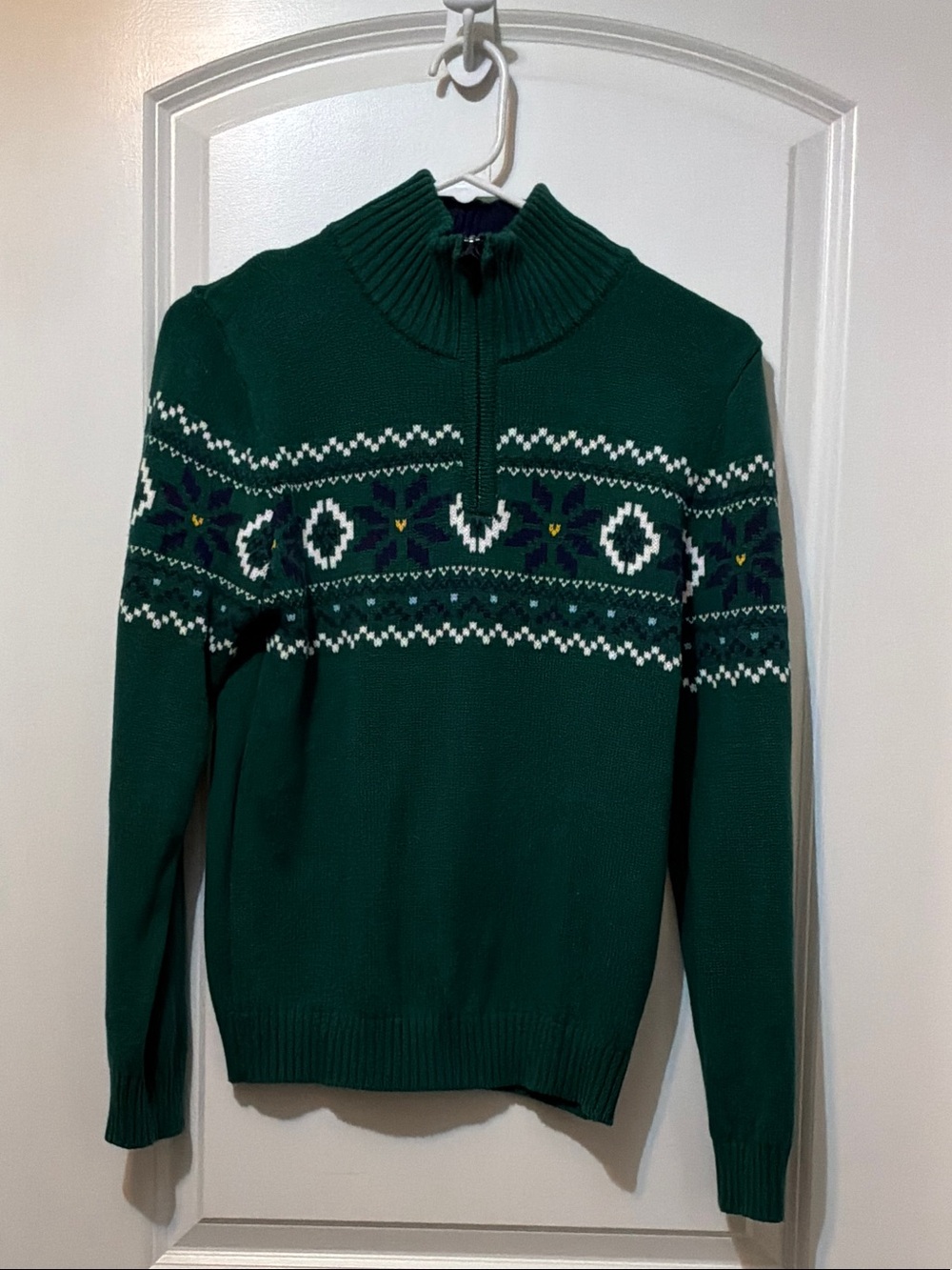 Boys Izod Green Half-Zip Fair Isle Sweater size m 10/1 2